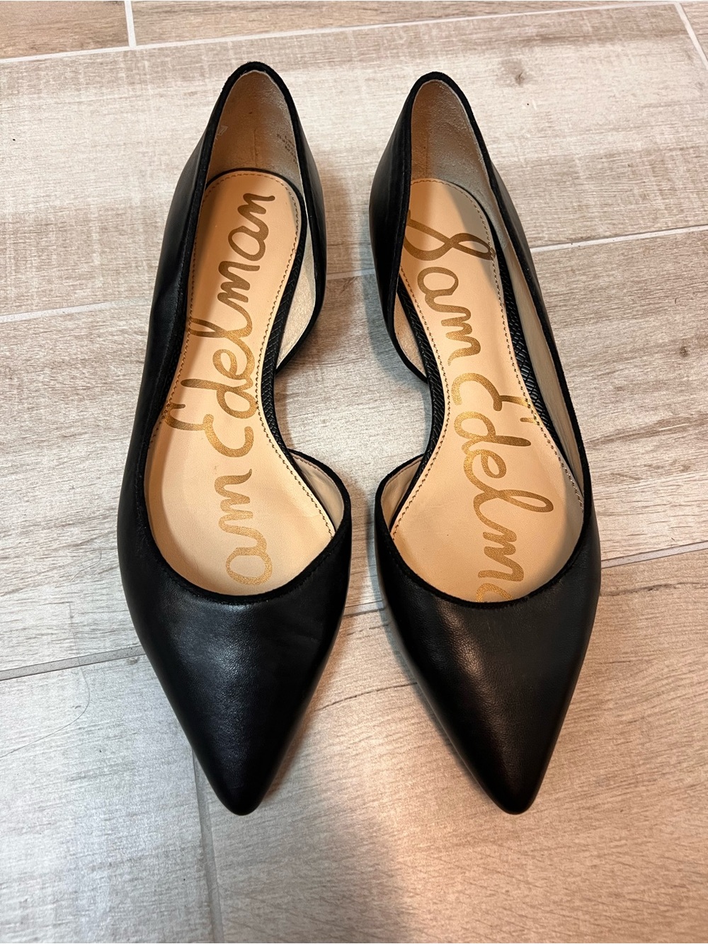 Sam Edelman Black Leather Pointed D'Orsay Flats